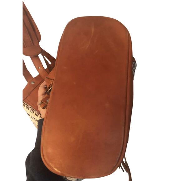 Natural 1990s Leather & Tribal BoHo Design Backpack Vintage Large - Picture 6 of 9